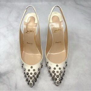 Christian Louboutin White Studded Pointed Slingback Heels